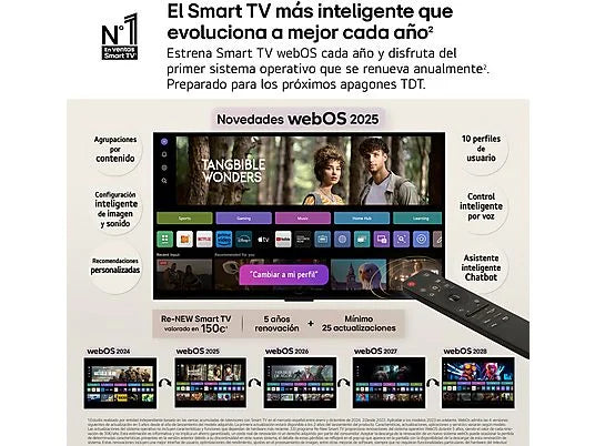 TV OLED 65 - LG OLED65G54LW, OLED 4K, Procesador Inteligente α11 AI Processor 4K Gen2, Smart TV, Rocky Black
