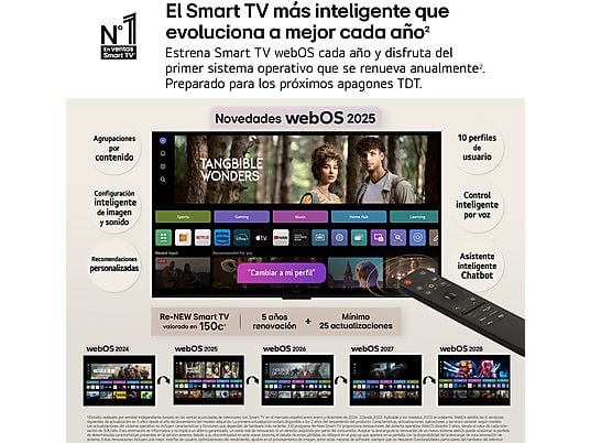 TV OLED 77 - LG OLED77G54LW, OLED 4K, Procesador Inteligente α11 AI Processor 4K Gen2, Smart TV, Gallery Deisgn, Rocky Black