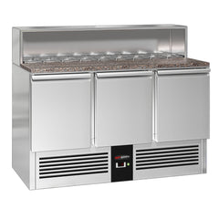 Saladette  Pizzakühltisch Premium - 1,37 x 0,7 M - mit 3 Türen