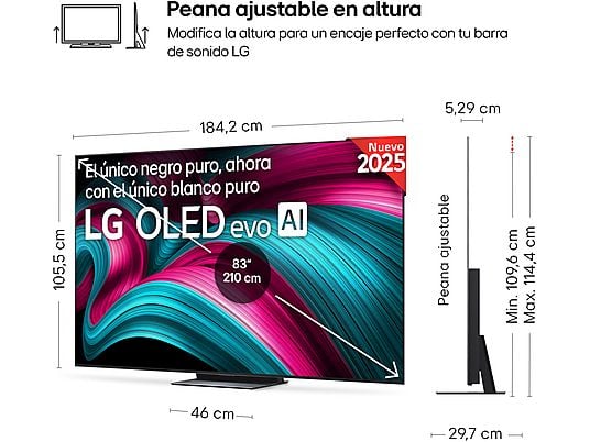 TV OLED 83 - LG OLED83C54LA, OLED 4K, Procesador Inteligente α9 AI Processor 4K Gen8, Smart TV, DVB-T2 (H.265), Negro