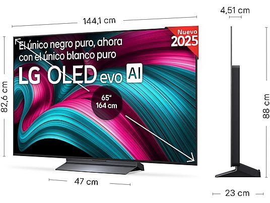 TV OLED 65 - LG OLED65C55LA, OLED 4K, Procesador Inteligente α9 AI Processor 4K Gen8, Smart TV, DVB-T2 (H.265), Negro