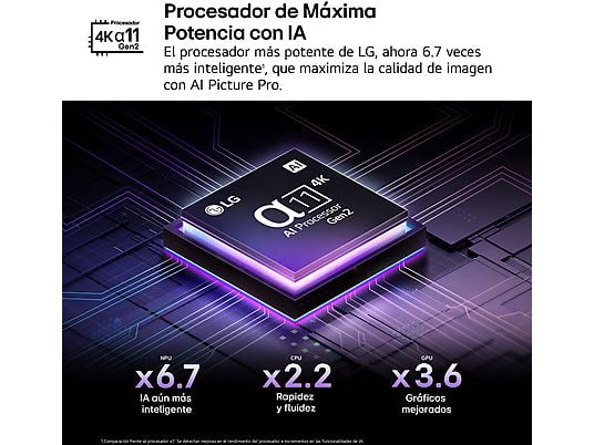 TV OLED 77 - LG OLED77G54LW, OLED 4K, Procesador Inteligente α11 AI Processor 4K Gen2, Smart TV, Gallery Deisgn, Rocky Black