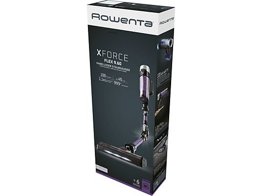 Aspirador escoba - Rowenta RH2039WO X-Force Flex 9.60 Allergy, 200 W, 0.4 L, 45 min, Tecnol. Ciclónica, 3 modos, Multisuperficie, Ultraligera, Púrpura