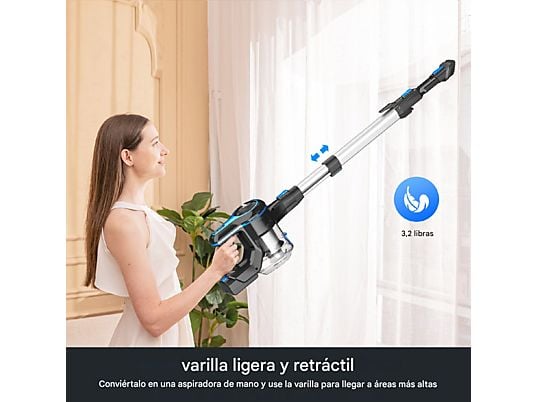 Aspirador escoba - INSE N5, Autonomía 55min, Potencia de succión 30KPa, 21 V, Depósito 1,2 l, azul